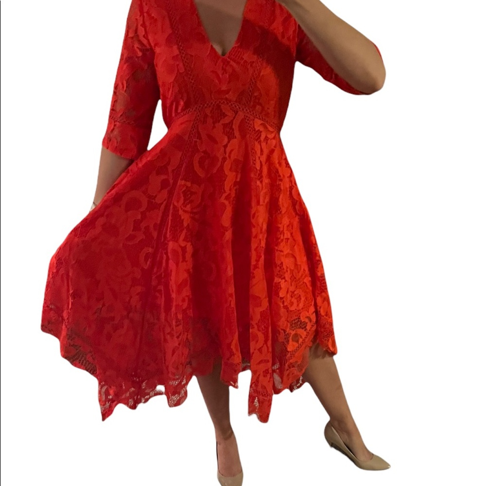 Just...Taylor Red Asymmetrical Fit and Flare Dress